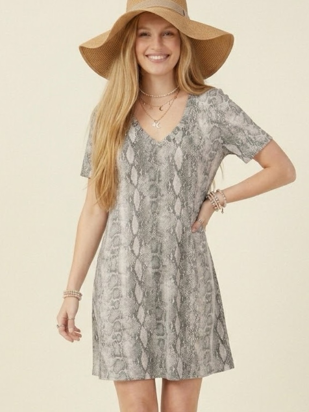 NWT Entro Snake Print So Soft T-Shirt Dress‎ in Gray - 1X